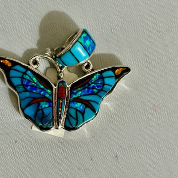 Sterling Silver & Gemstone Butterfly Pendant - Picture 2 of 6